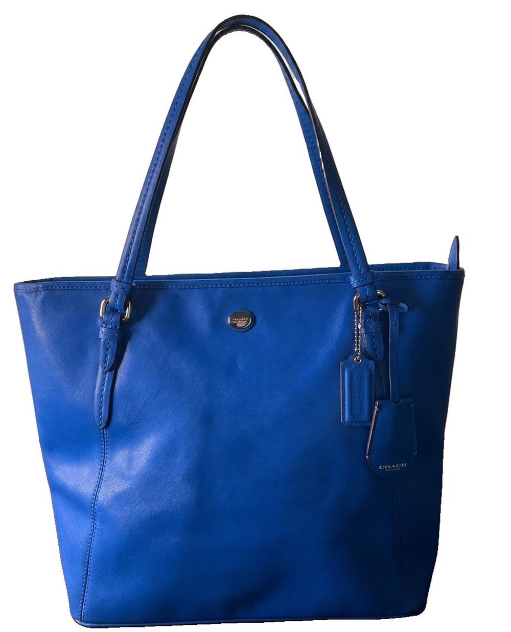 Coach Peyton Leather Cerulean Blue Zip Top Tote Bag Purse
